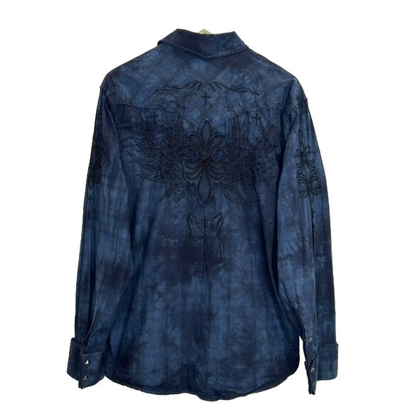 Panhandle Slim Western Shirt Mens Size Medium 90 Proof Metal Snap Long Sleeve - Picture 2 of 3